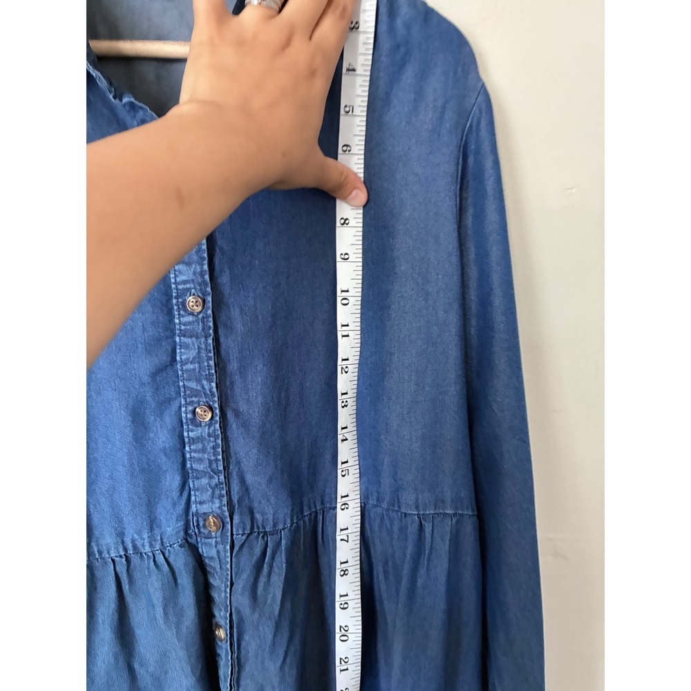 Time and Tru Blue Lyocell Denim Babydoll Shirt Dress XL 16-18 Long Sleeve Casual - Picture 4 of 7